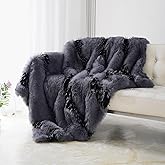 Fox Faux Fur Luxury Throw Blanket - Super Warm, Elegant & Cozy - 74"x90" Grey Washable Plush Blanket for Couch, Armchair & Bed