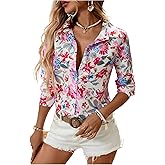 SweatyRocks Women's Button Down Shirts Long Sleeve Floral Print Blouse Dressy Casual Tops