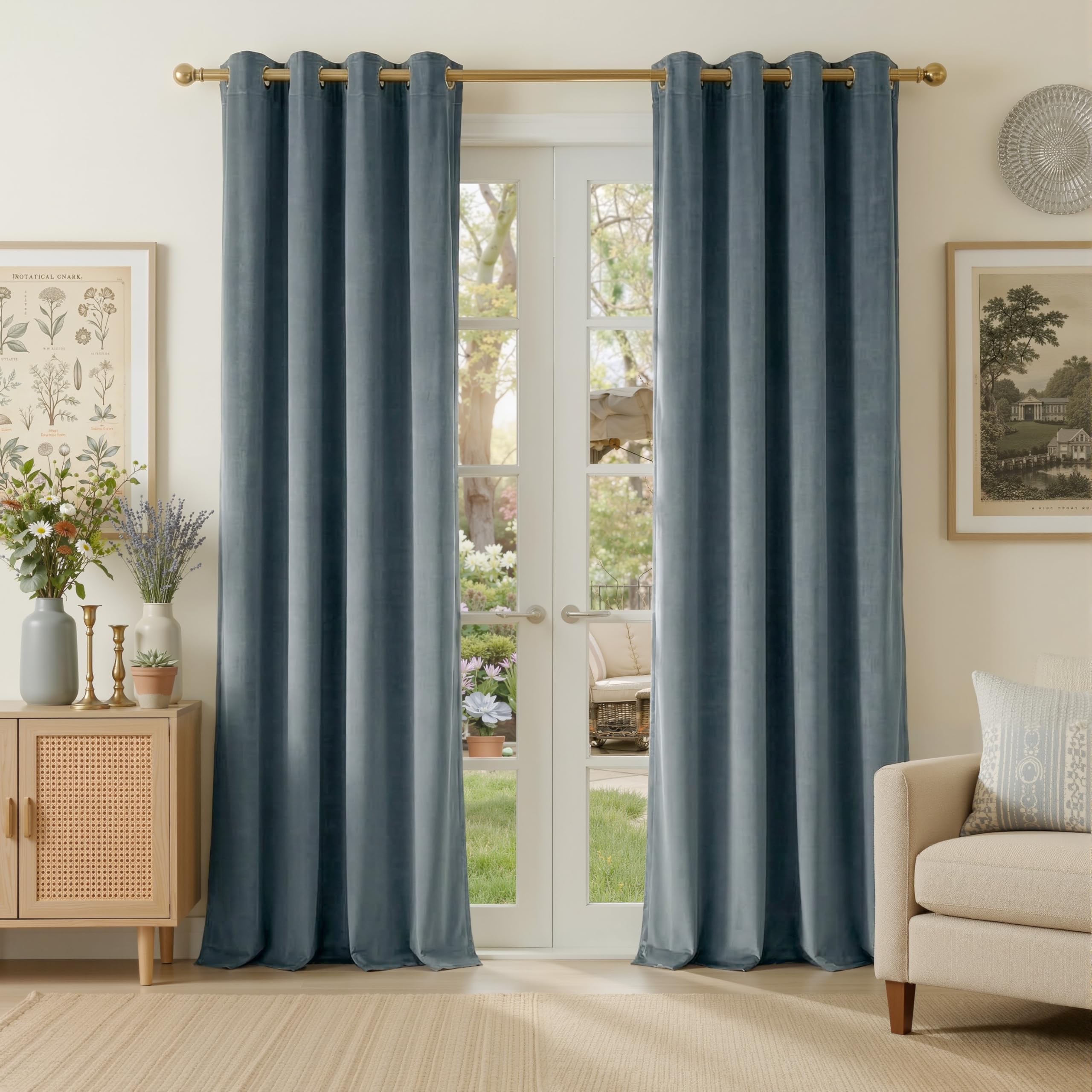 PONY DANCE Blue Ash Velvet Curtains - 1 Pair of Luxury Curtains & Drapes Elegant Home Decor Thermal Blackout Curtains for Nursery Room/Girls Bedroom, Eyelet Blackout Curtains 52x90 โ image 1