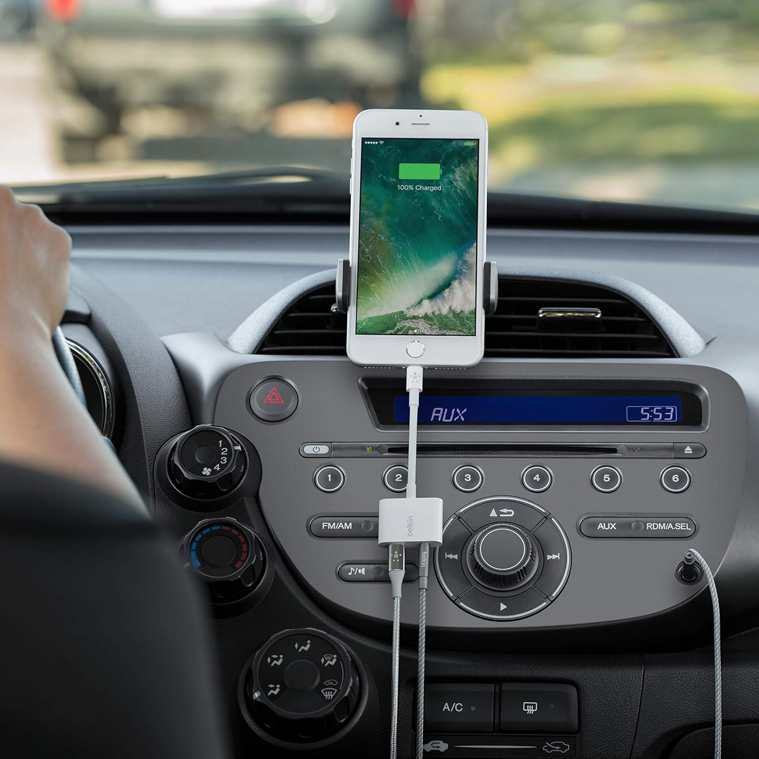 Amazon Com Belkin F8j212btwht 3 5mm Audio Charge Rockstar Iphone Aux Adapter
