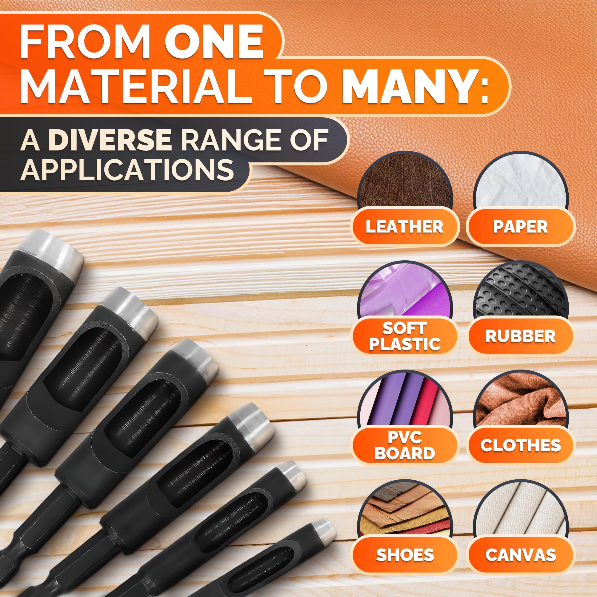 Leather Hole Punch Set - 6 Pcs Drill Bits Set 3/16