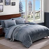 AMBERSPACE Twin XL Comforter Set Striped, Lake Blue Bedding Set 5 Pieces for Boys Girls Teen, All Season Bed in a Bag for Dorm with Sheets, Pillowcase & Sham