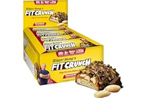 FIT CRUNCH FITCRUNCH Full Size Protein Bars, 6-Layer Baked Bar, 6g of Sugar, Gluten Free & Soft Cake Core (12 Bars, Peanut Butter)