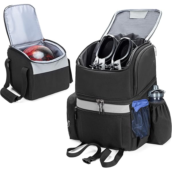 DSLEAF 2-Ball Bowling Bag With Wooden Holders - Fits Shoes Up To Size 16 (Patent Design, Multiple Pockets)