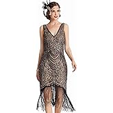 BABEYOND Flapper Dresses 1920s V Neck Beaded Fringed Great Gatsby Dress