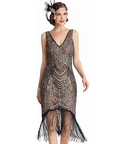 deep v neck flapper dress RZTA Women Dresses 1920s Beaded Fringed Great Gatsby Club & Night Out Dresses 03-Black, Apricot Small : Clothing, Shoes & Jewelry teal bridesmaid dresses beach modern gatsby dress ship27 dry clean is also Size (Slim Fit):S