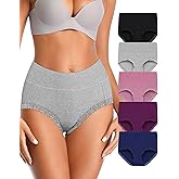 Annenmy High Waisted Womens Underwear Cotton Underwear Full Coverage Briefs Stretch Breathable Ladies Panties 5 Pack