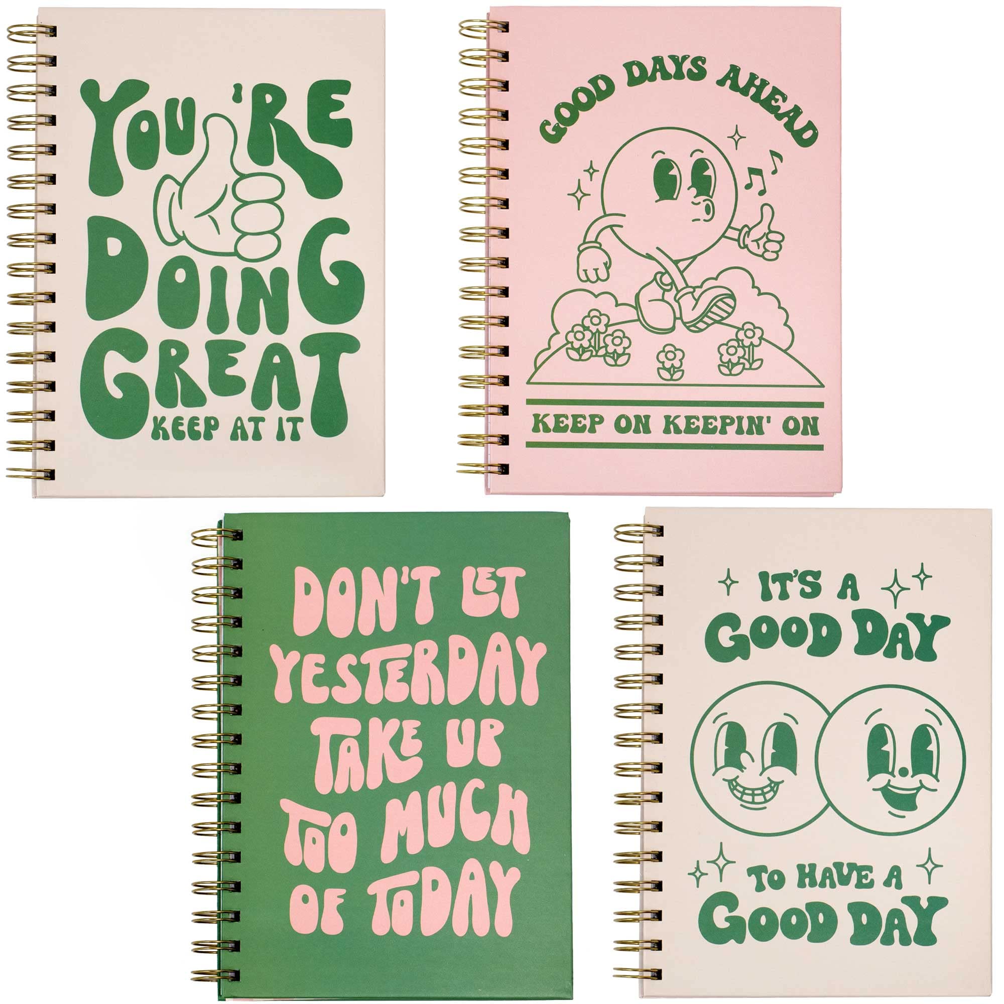 Photo 1 of Pink Green Aesthetic Hardcover Notebooks for Work, A5 size 5.8 x 8.3 inch, Cute Notebooks for School 4 Pack, Retro Notebooks College Ruled, Cute Spiral Journal for Women, Kids Back to School Notebook
