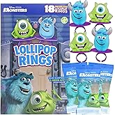 Disney Pixar Monsters Inc. Lollipop Rings, Individually Wrapped Sully and Mike Wazowski Character Suckers, Birthday Party Treats, 18 Count