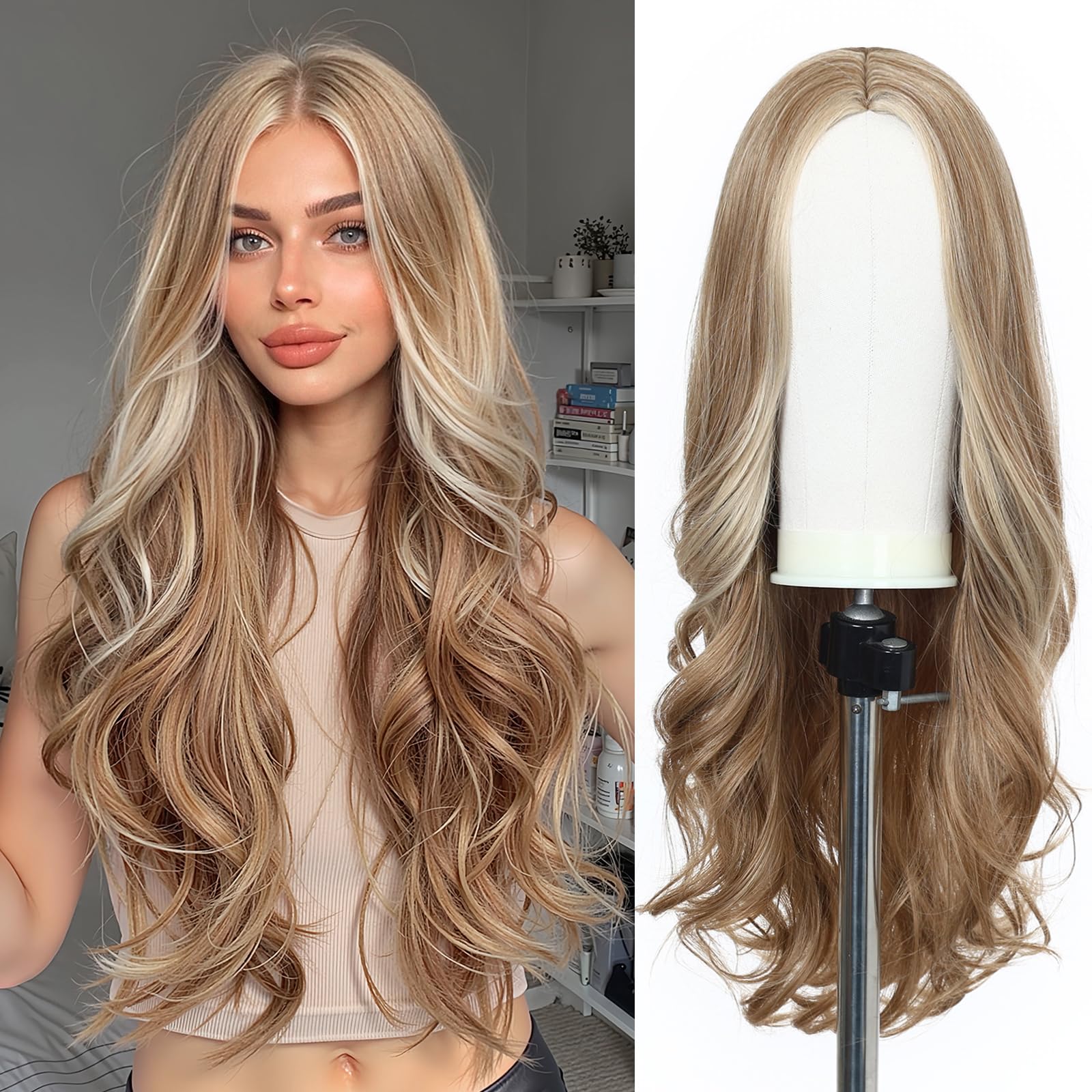 Esmee Long Mixde Blonde Wig for Women Highlight Color Natural Wavy Daily Hair Synthetic Wigs Middle Part-24 Inches — image 1
