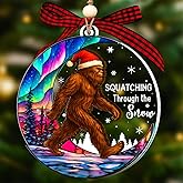Bigfoot Ornament - Sasquatch Christmas Tree Ornament 2025 - Wood Acrylic 2 Layers Aurora Christmas Ornaments - Bigfoot Gag Gifts - Big Foot Sasquatch Gifts for Men, Women, Hiking Camping Lovers