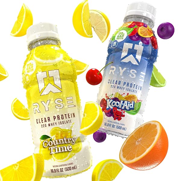 RYSE CLEAR PROTEIN DRINK – VARIETY PACK – 100 CALORIES, 22G WHEY ISOLATE PROTEIN SHAKE, SUGAR-FREE, 0G FAT & LACTOSE-FREE – REFRESHING READY-TO-DRINK BEVERAGE – 16.9 FL OZ BOTTLES (12-PACK)