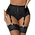 ohyeah High-Waisted Garter Belt Plus Size- Lace Mesh Suspenders Belt with 6 Metal Clip for Stockings(Only Garter Belt)