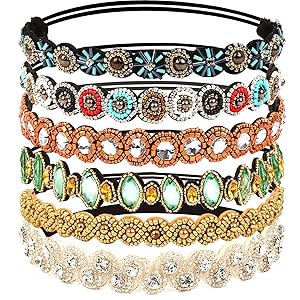 Teenitor 6pcs Rhinestone Beaded Headband, Elastic Jewelry Hair Bands for Lady Women Girl Hair Accessories 20-26.8'' Multicolor