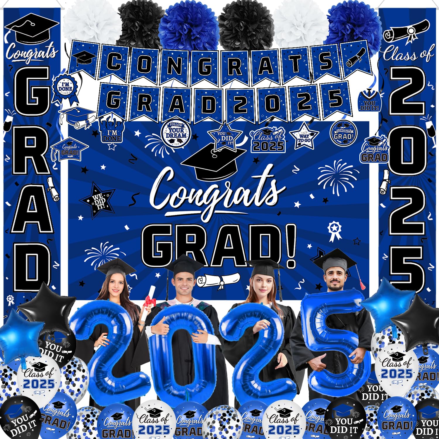Graduation Decorations Class of 2025 - Blue Themed Graduation Supplies ...