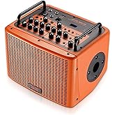 JOYO 40W Acoustic Amplifier Rechargeable Bluetooth Combo Guitar Amp 20 Drum Patterns Reverb Chorus Delay Mic Channel for Live Streaming Outdoor Stage (BSK-40 Orange)