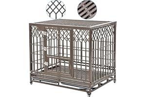 SMONTER Heavy Duty Dog Cage for Large Dog Strong Metal Kennel and Crate Pet Playpen with Three Doors, Four Wheels,42 Inch,Y Shape,Brown … … …
