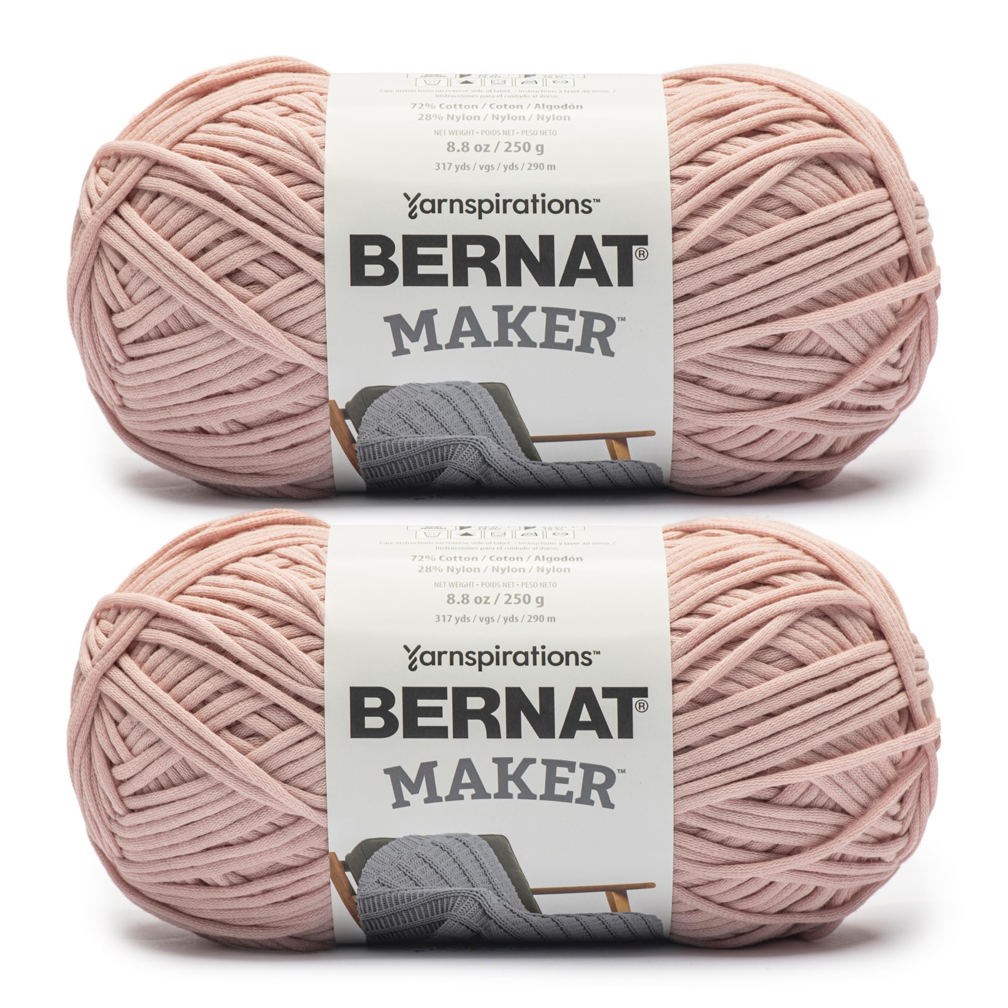 Photo 1 of Bernat Maker Soft Peach Yarn - 2 Pack of 250g/8.8oz - 72% Cotton 28% Nylon - #5 Bulky - 290m/317Yards - for Knitting, Crochet and Amigurumi