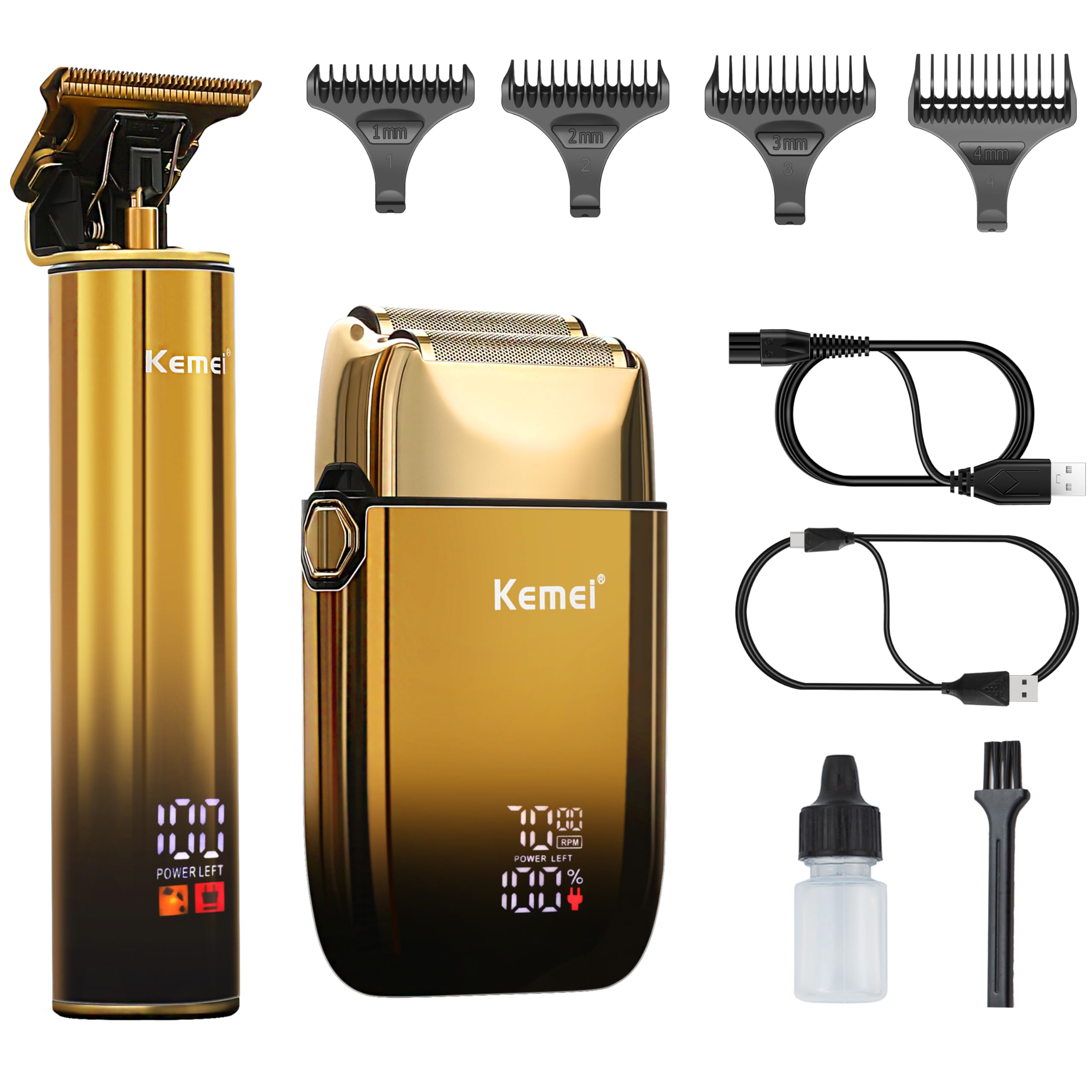 KEMEI Hair Trimmer & Electric Razor, Foil Shaver, Men's Hair Clipper, Cordless Beard Trimmer, USB Rechargeable, Men's Grooming Kit for Barbers/Home Use, Gift for Men