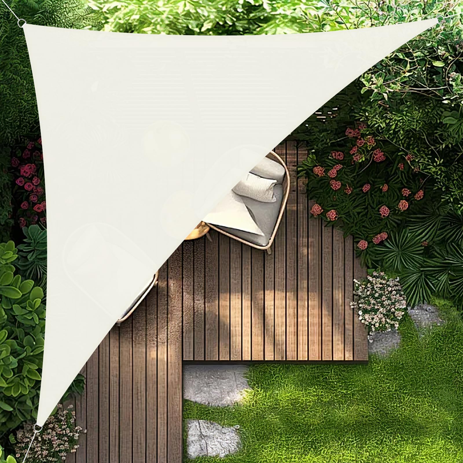 HENG FENG Sun Shade Sail Triangle 4x4x5.65m Waterproof PES Polyester Canopy Awning Sunscreen with 95% UV Block for Outdoor Patio Garden Beige