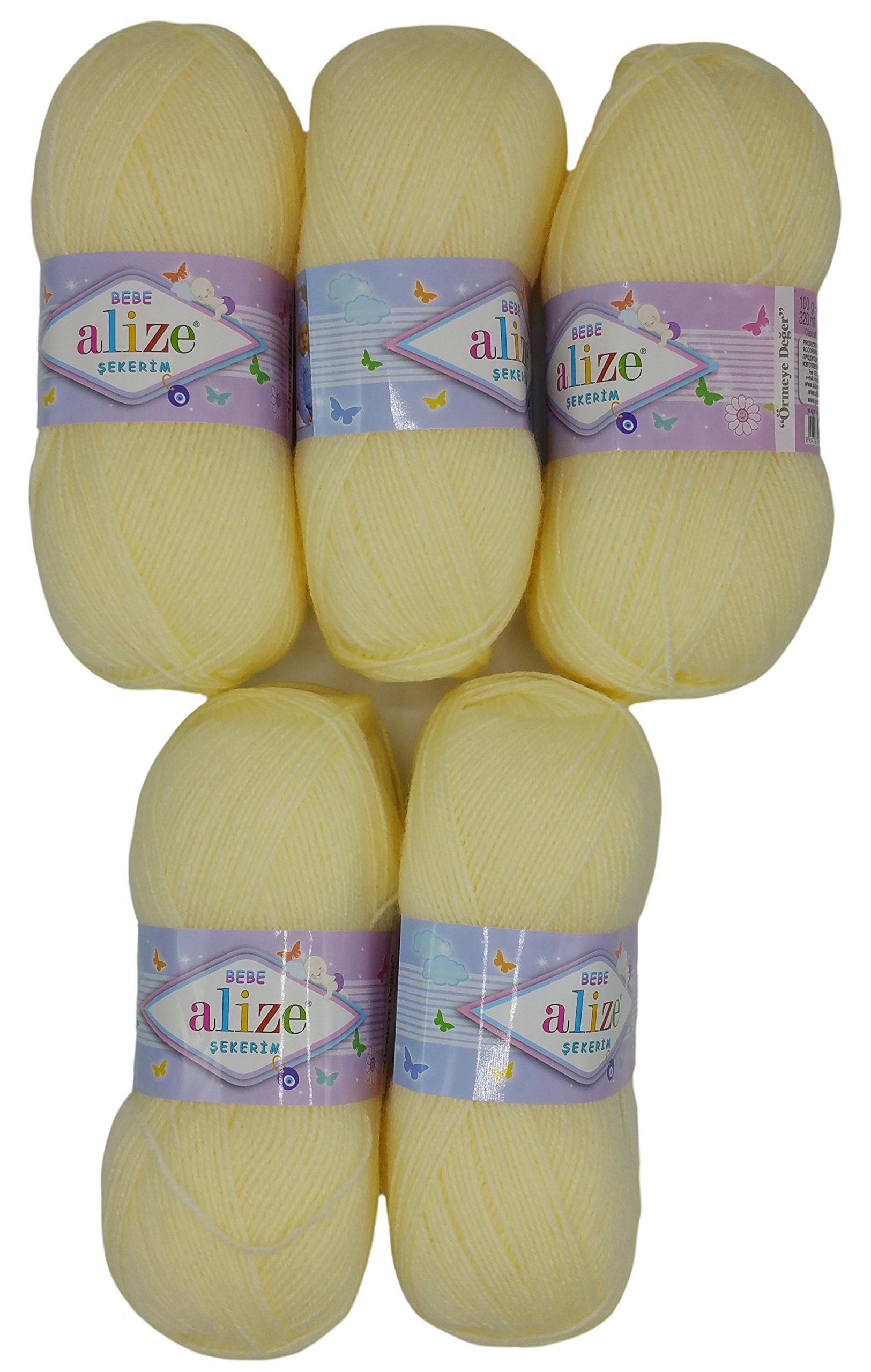 5 x 100g Knitting Wool Alize Bebe Colour No. 01 500 g Vanilla Wool Knit and Crochet