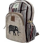 KayJayStyles Handmade Natural Hemp Nepal Backpack Purse Small Lightweight Daypack (Elephant)