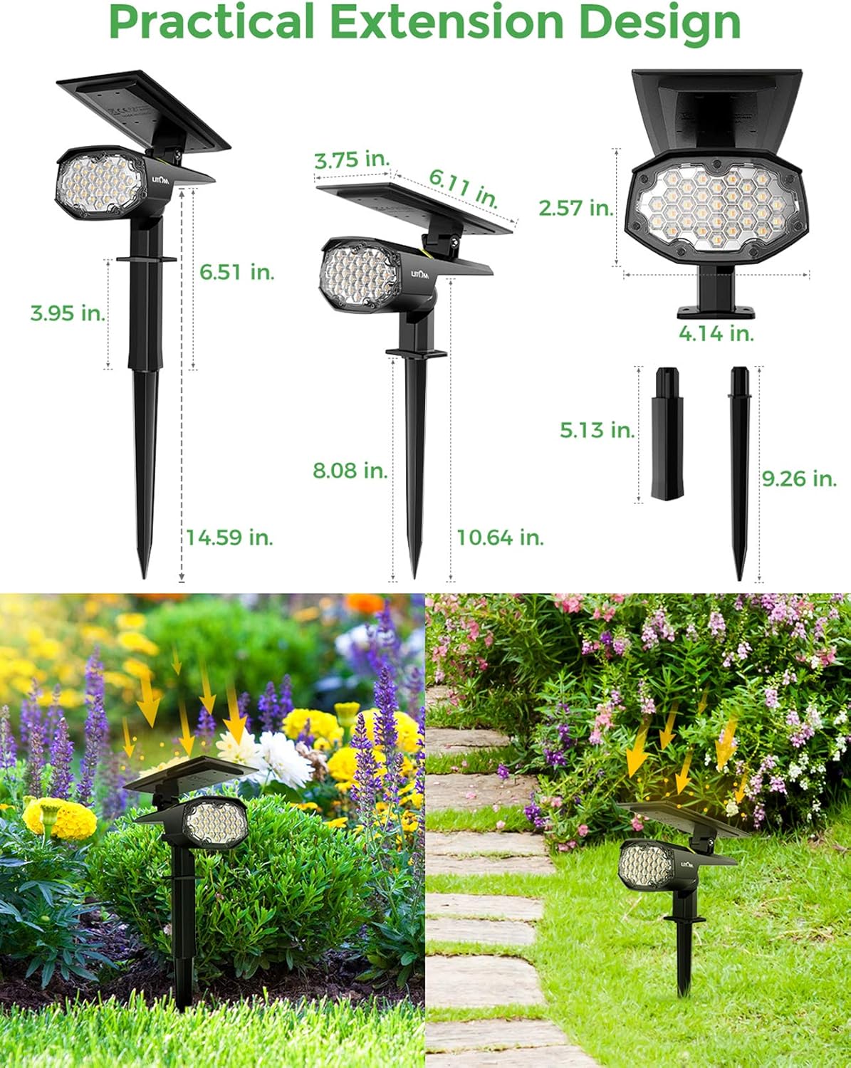 LITOM 30 LEDs Outdoor Solar Landscape Spotlights PRO IP67 Waterproof Wireless Solar Powered Landscaping Wall Light for Yard Garden Driveway Porch Walkway Pool Patio Cold & Warm White Adjustable 2 Pack: Home Improvement