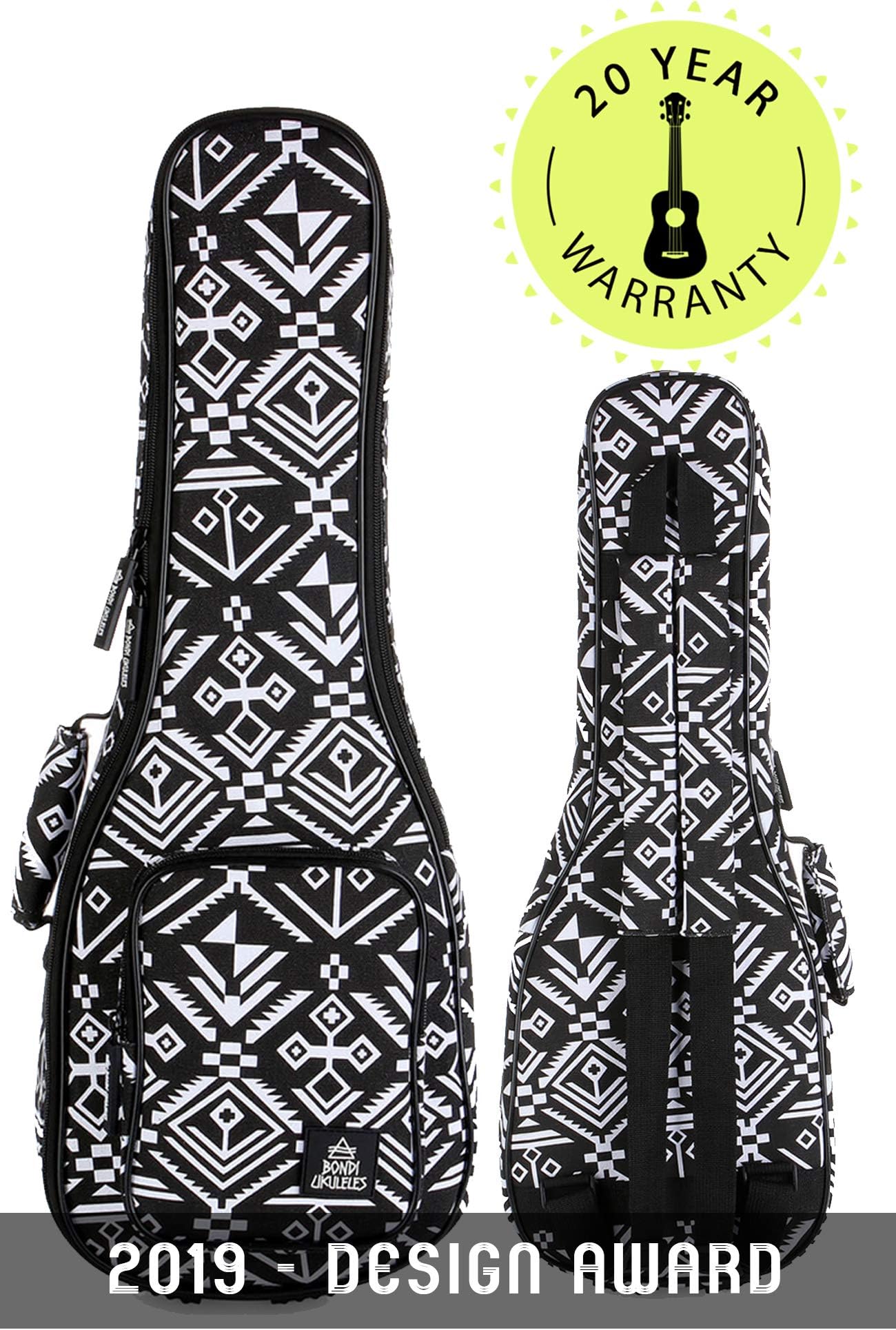 Ukulele Case Soprano Size 8 Official Colors Front Pouch Triple Shock-Proof Padding Enhanced Glide Zip Backpack Straps (Midnight Kakau)