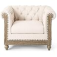 Christopher Knight Home Castalia Club Chair, Beige + Dark Brown 33.5D x 39W x 28H Inch
