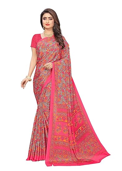 Women's Mysore Silk Crepe Saree With Unstitched Blouse (1594_CR_Red)