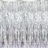 GOER 3.2 ft x 8.2 ft Metallic Tinsel Foil Fringe Curtains Party Photo Backdrop Party Streamers for Birthday,Graduation,New Ye