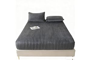 Faux Rabbit Plush Fitted Sheet-Fluffy Thickened Fitted Sheet with Stretchable Pockets Queen Size Super Soft Twin Size Bed She