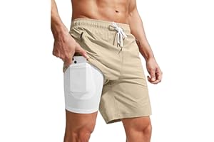 Viodia Men's Swim Trunks with Compression Liner Quick Dry Board Shorts Swimsuit Swimwear for Men with Zipper Pockets