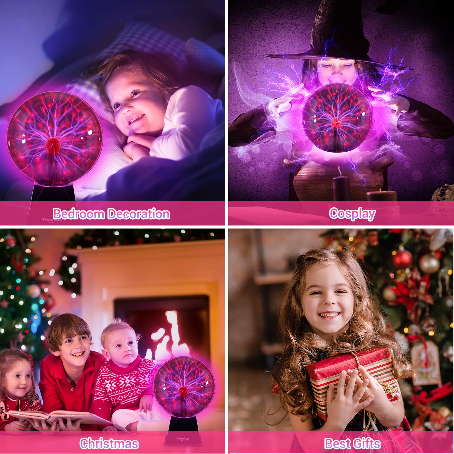 Theefun Plasma Ball: 8 Inch Plasma Globe Touch & Sound Sensitive Ball Lamp Electric Lightning Novelty Light for Parties, Home, Prop, Room Decoration, Christmas Gifts