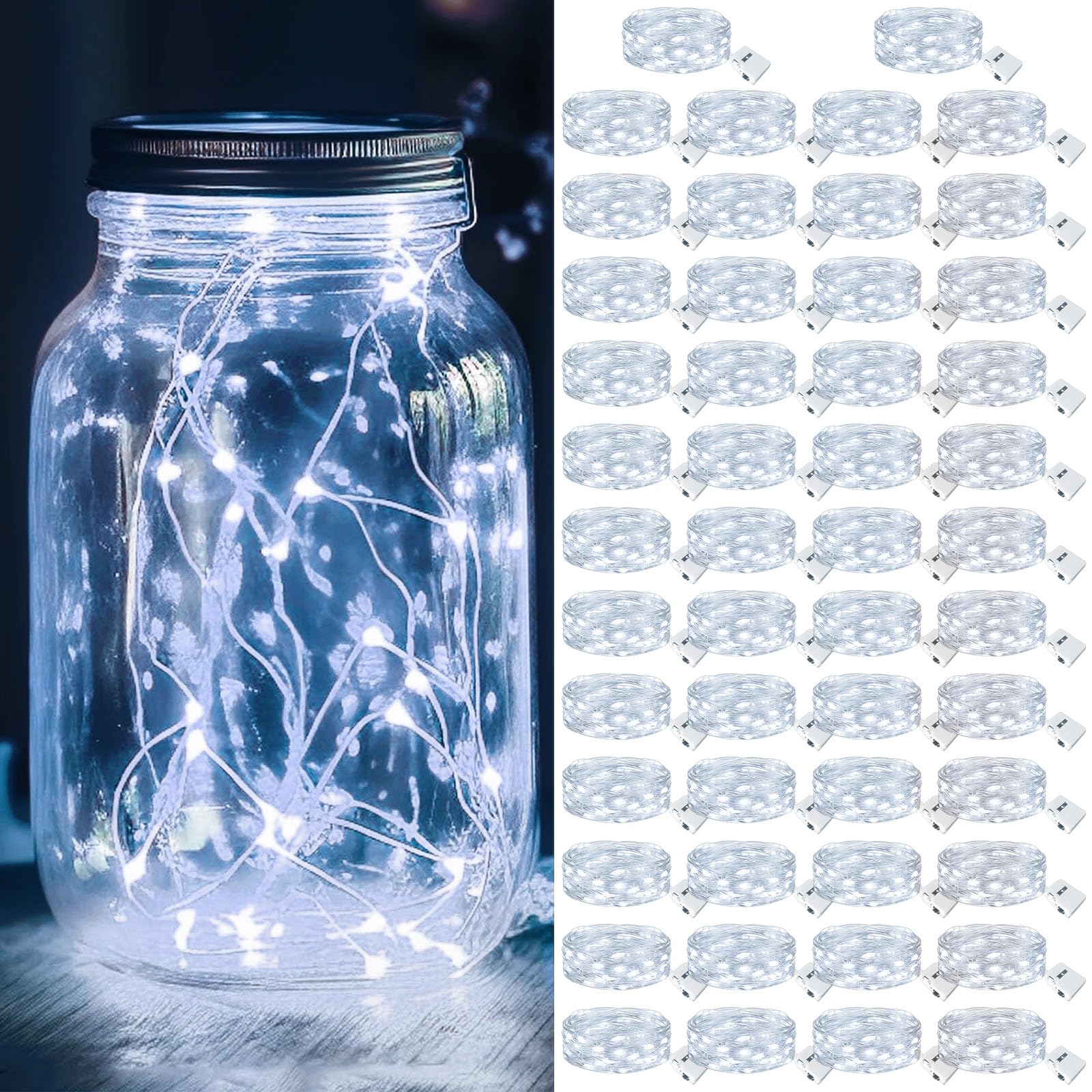 kolpop 50 Pack LED Fairy Lights Battery Operated, Mini Twinkle String Lights Battery Powered Waterproof for Christmas Mason Jars Party,Cool White Image