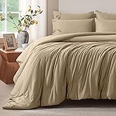 Voguease King Size Comforter Set, Comforters King Size Luxury Ultra-Soft Jersey Knit Bedding Sets, Khaki Lightweight Down Alternative Bed Comforter for All Season, 3 Piece Bedding Set