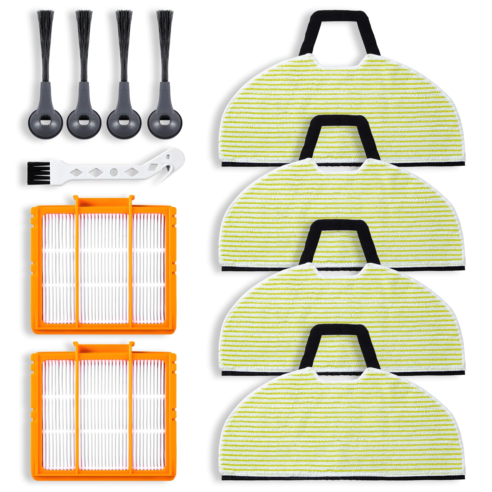 Photo 1 of 4 Mop Pads Replacement Parts for Shark RV2610WA, AV2610WA, RV2620WD, RV2410WD AI Ultra 2-in-1 Robot Vacuum and Mop Accessories, 4 Mop Pads, 2 Filter, 4 Side Brush Combo