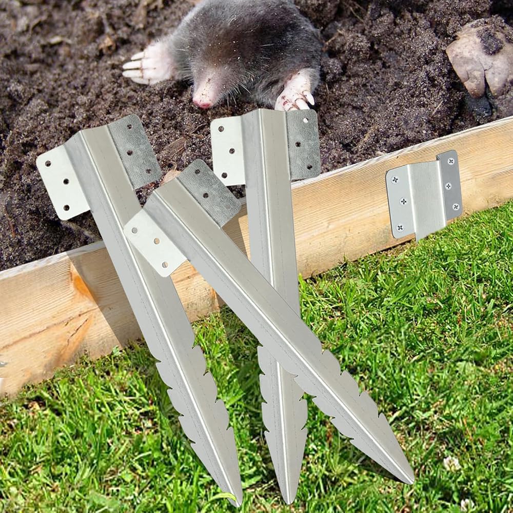 AMLOOPH Railway Sleeper Brackets 4 Pack Heavy Duty Garden Edging Stakes