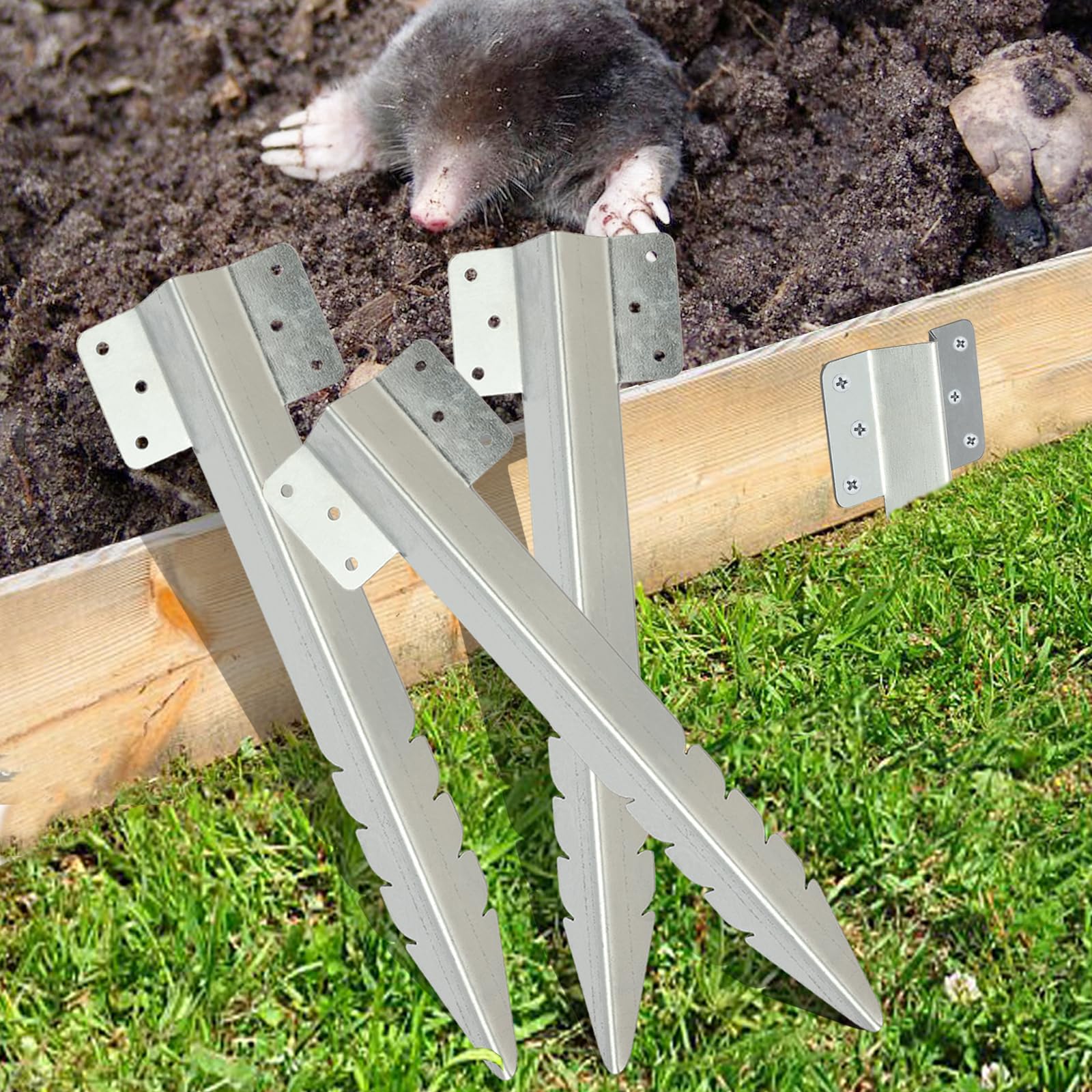 AMLOOPH Railway Sleeper Brackets, 4 Pack Metal Railway Sleepers Stakes For Gardens, Heavy Duty Garden Timber Railway Sleeper Brackets And Fixings For Landscape, Lawn, Driveway Path Edging Stakes