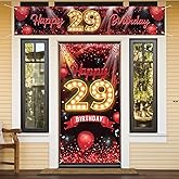 Happy 29th Birthday Door Cover Porch Banner Sign Set - 29 Years Old Birthday Decoraions Party Supplies for Women Men - Red