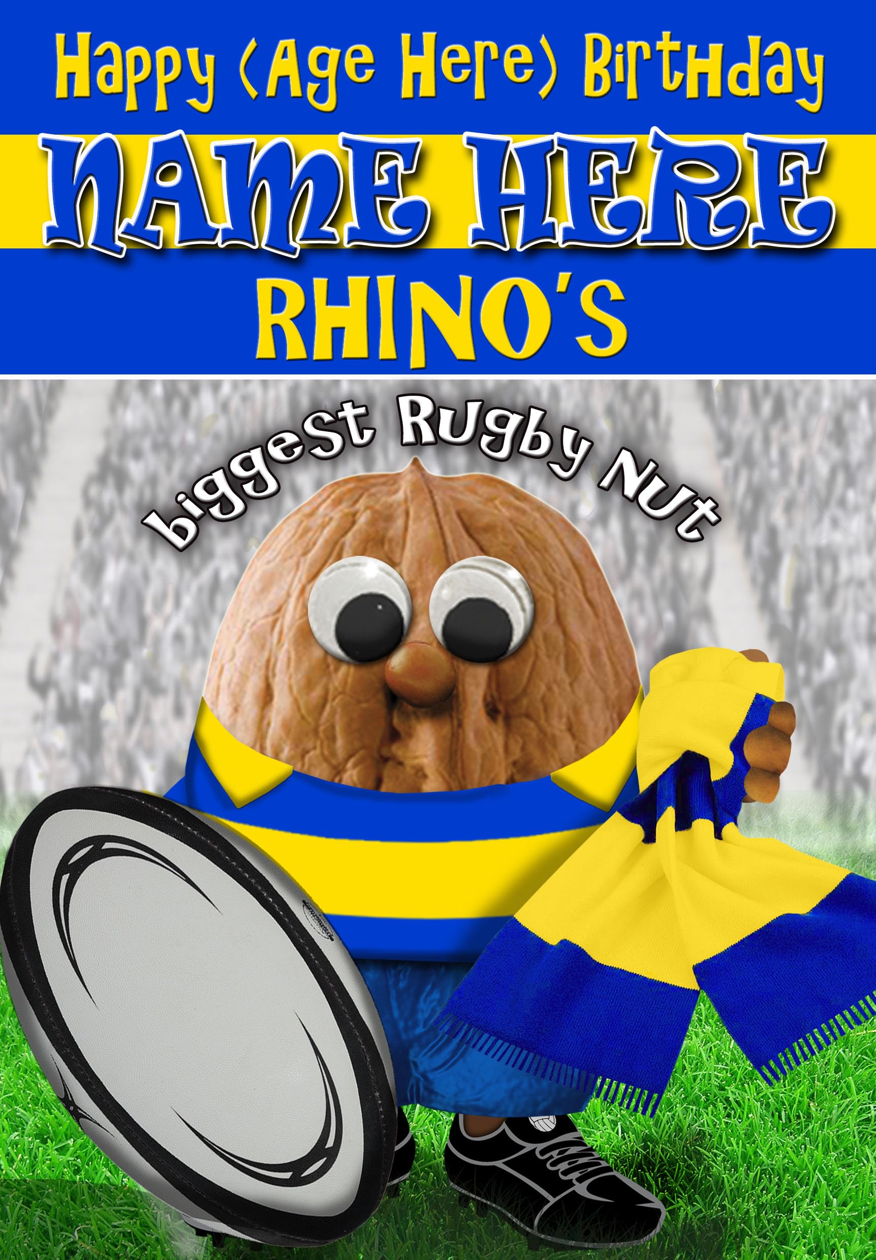 Leeds Rhinos Birthday Card - Rugby Nut - Personalised Option with Name and/or Age - Posted Same Day - Full Colour Inside