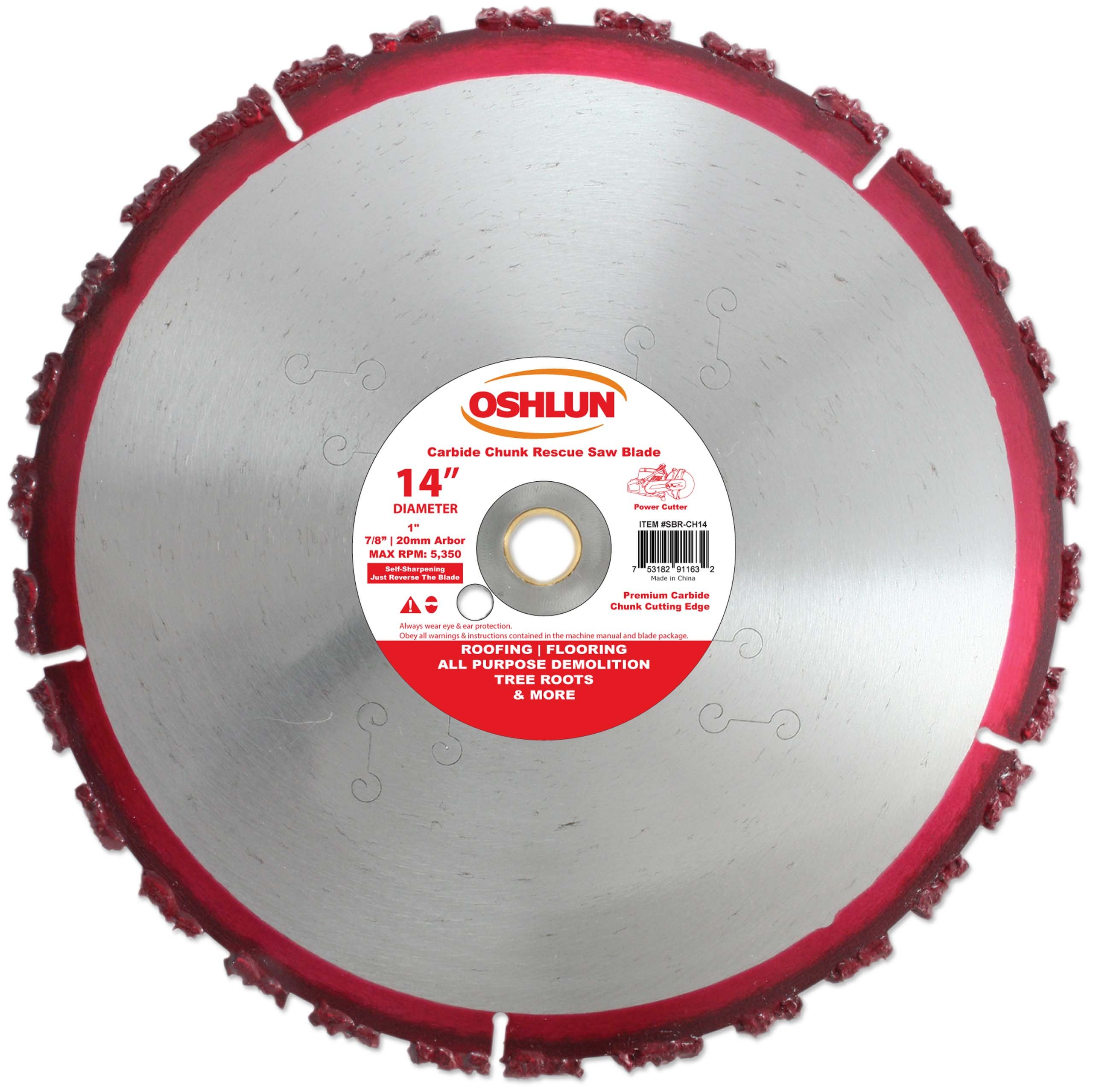 Oshlun SBR-CH14 14-Inch Carbide Chunk Blade with 1-Inch Arbor for Rescue and Demolition