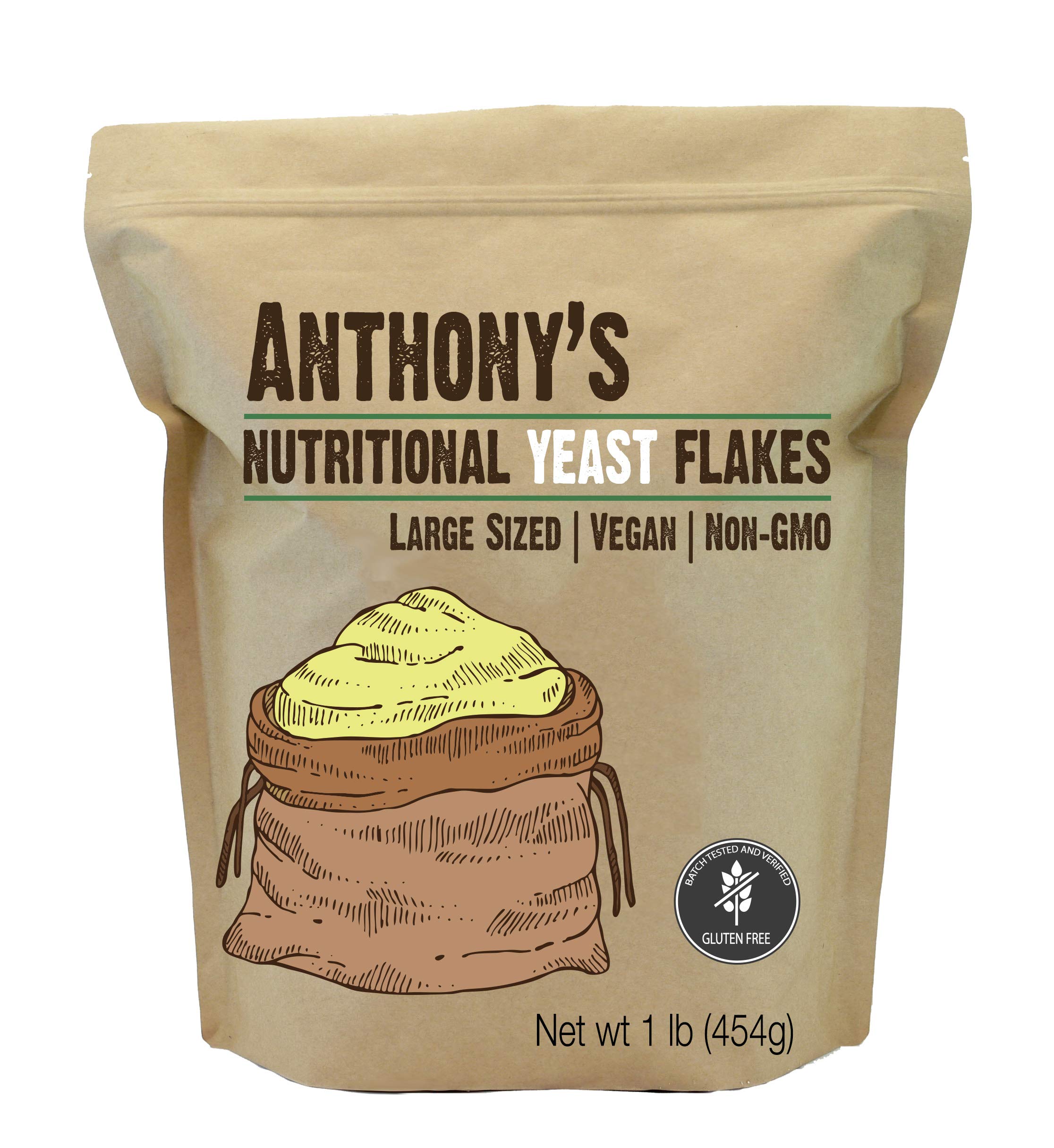 Anthony's Premium Nutritional Yeast Flakes, 1lb, Fortified, Gluten Free