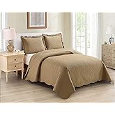 Home Collection 3pc Full/Queen Over Size Luxury Embossed Bedspread Set Light Weight Solid Taupe New