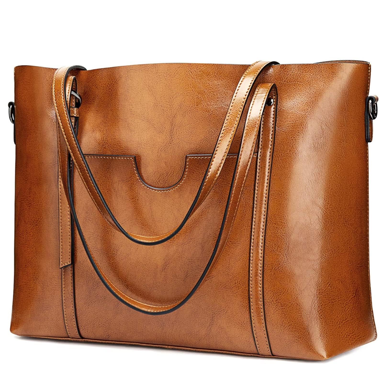 S-ZONE Women's Vintage 3-Way Genuine Leather Tote Shoulder Bag Handbag Fashion Handbag Messenger Bag (Brown)(Size: L)