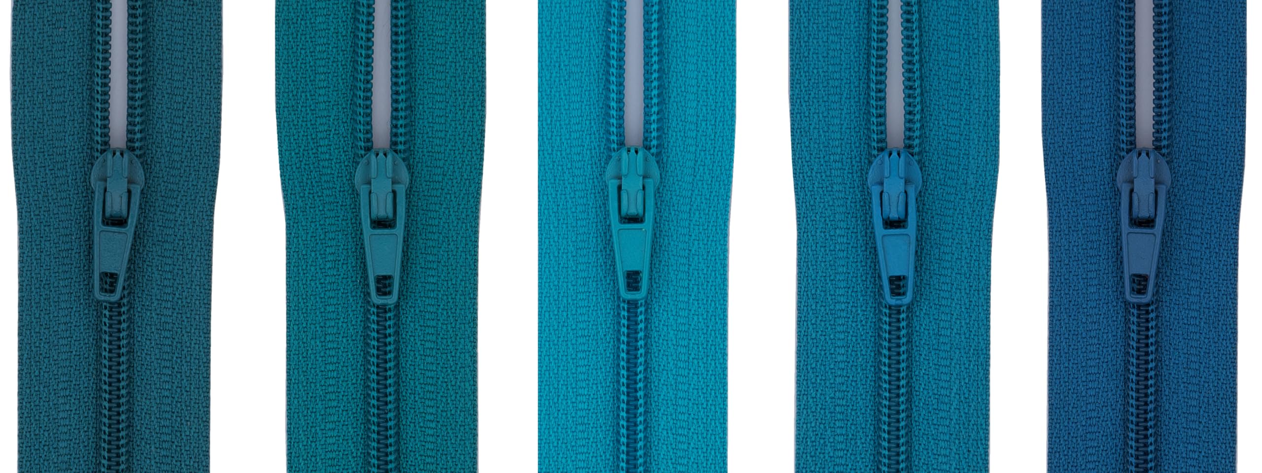 #3 Close End Zips – 5 Pack (5 Shades in One Set) | Nylon Coil Zipper for Sewing, Dress, Skirt, Cushion, Craft - 16 inch (41cm) (Teal)