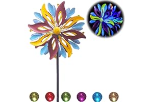 STEADYDOGGIE Solar Wind Spinner Venetian 75in Multi-Color Seasonal LED Lighting Solar Powered Glass Ball with Kinetic Wind Spinner Dual Direction for Patio Lawn & Garden, Easy to Assemble and LED Color Changing