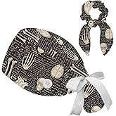 Scrub Caps Women Nursing Hats with Button, Adjustable Working Cap with Ponytail Pouch Scrunchy and Ribbon Tie for Women