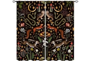 JANJCURT Rustic Forest Blackout Curtains Fairy Tale Forest Land Wild Animals Moths and Flowers Moon Star Background Suitable for Farmhouse Cottage Window Drapes Decoration 2 Panels 42x45 Inch