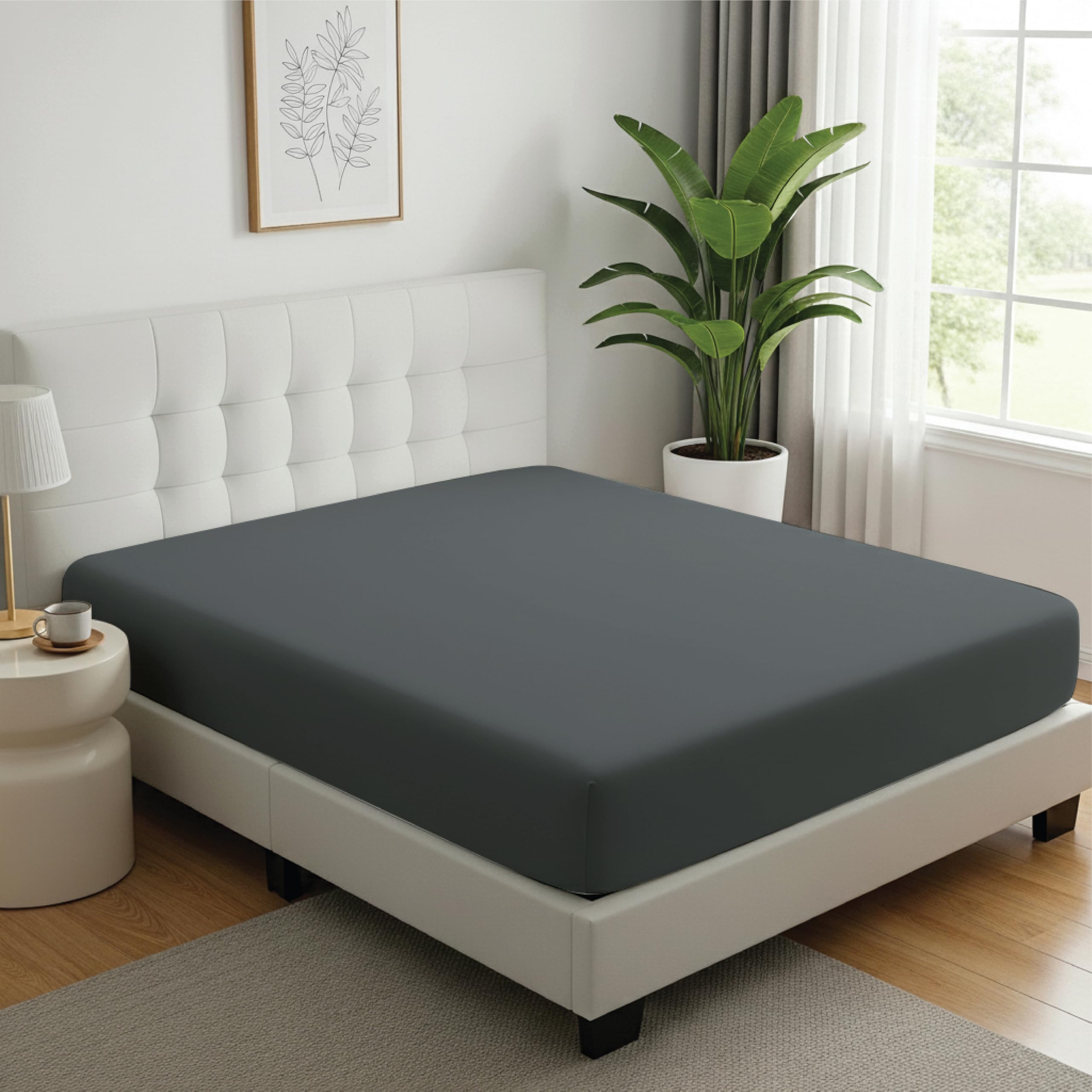 Ev Dekor Extra Deep Fitted Sheet Single, Charcoal - Deep Pocket Bedsheet 16inch (40 cm) Soft Brushed Microfiber Fabric - Shrinkage and Fade Resistant - Bottom Sheet - Double Bed Fitted Sheets